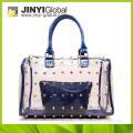 2015 popular PVC transparent handbag with rivet and diamond decoration lady bags